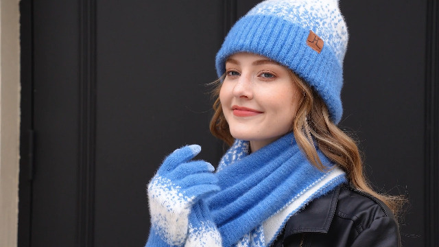 Womens Winter Knit Beanie Hats and Touchscreen Gloves Long 