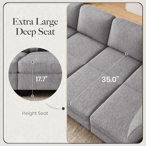 Image of Belffin Modular Cloud Sleeper Sofa Bed with Deep Seat Cloud Sectional Couches for Living Room. Light Grey Couch