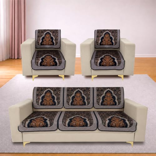 Image of Homerz Premium 'Maharaja Paradise Series' Sofa Cover | Net Fabric Sofa Cover | Washable, Anti-Dust Backed & Wrinkle Resistant Cover (Sheesh Mahal, 5 (3+1+1) Seater, Seat Cover with Backrest)