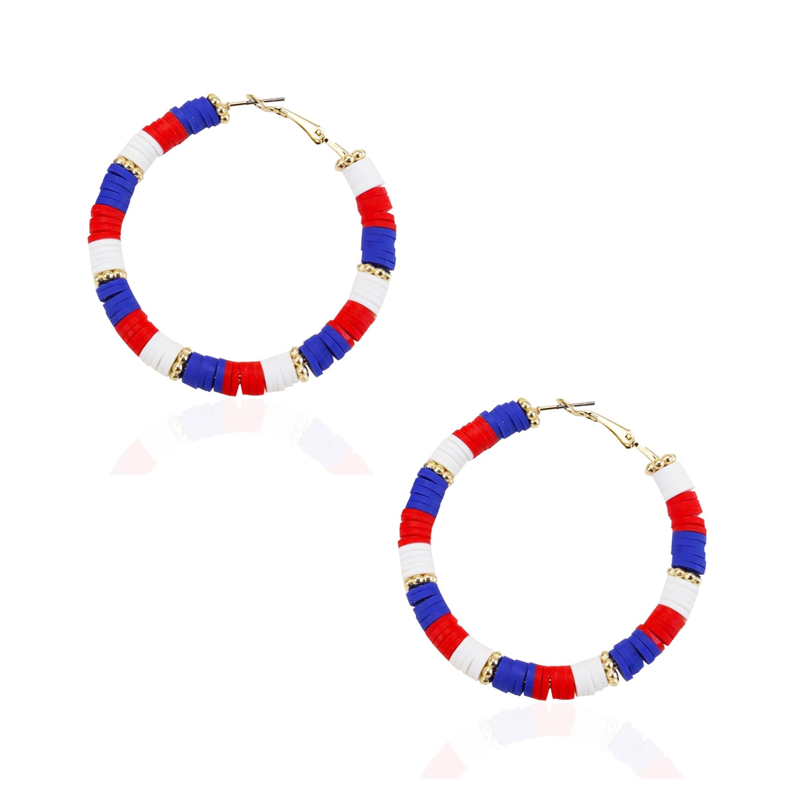 4th of July Earrings Patriotic Hoop Earrings for Women,American Flag Patriotic Earrings Red White Blue Polymer Earring Independent Day USA Circle
