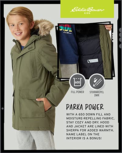 Eddie Bauer Boys' Winter Coat – Waterproof Heavyweight Down Parka Jacket With Faux Fur Hood (3-20), Size 10-12, Olive #TOP3