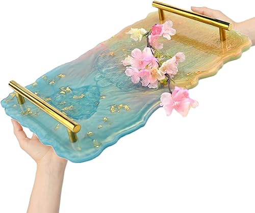 Miniatura 8 de Geode - Bandeja de resina de ágata para epoxi, arcilla polimérica, plato, tabla de servir, con marco de metal, redondo de 10.2 pulgadas