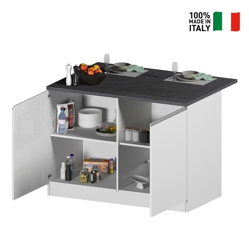Produce Shop Isla Central para Cocina Moderna 2 Puertas Mesa de Madera 125x90x90cm Deer - Blanco - Gris