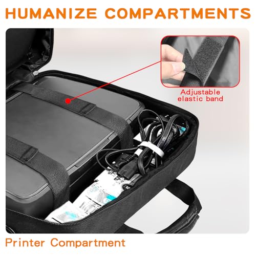 Double-Layer Portable Mobile Printer Storage Bag with 16.14 in Compatible with HP Tango/Tango X, HP Officejet 250/200 Printer Carrying Case with Laptop Layer, Shoulder & Trolley Strap4