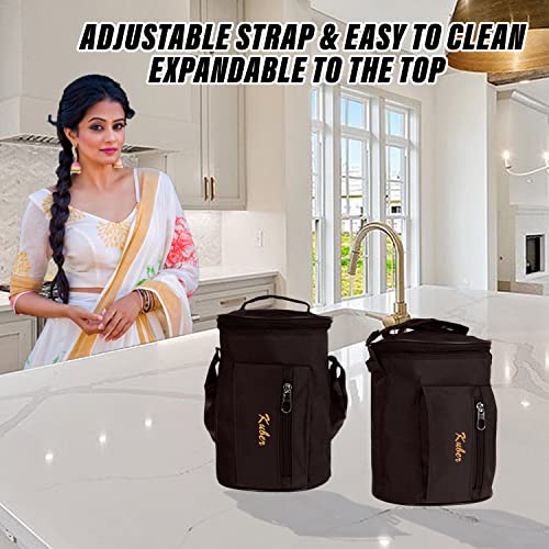 Image of Kuber Industries Lunch Bag | Canvas Waterproof Tiffin Bag for Office | Adjustable Shoulder Strap with One Small Zipper Pocket | Brown