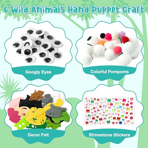 image for WATINC 6Pcs Hand Puppet Making Kit, Art Craft Felt Sock Puppet Toys, C