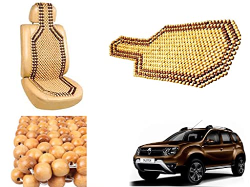 Image of Car Bead Seat Wooden Beads Cushion Cover Pad for Renault Duster 2016, Acupressure Sitting Seat Cover | Cream Color - Pack of 1