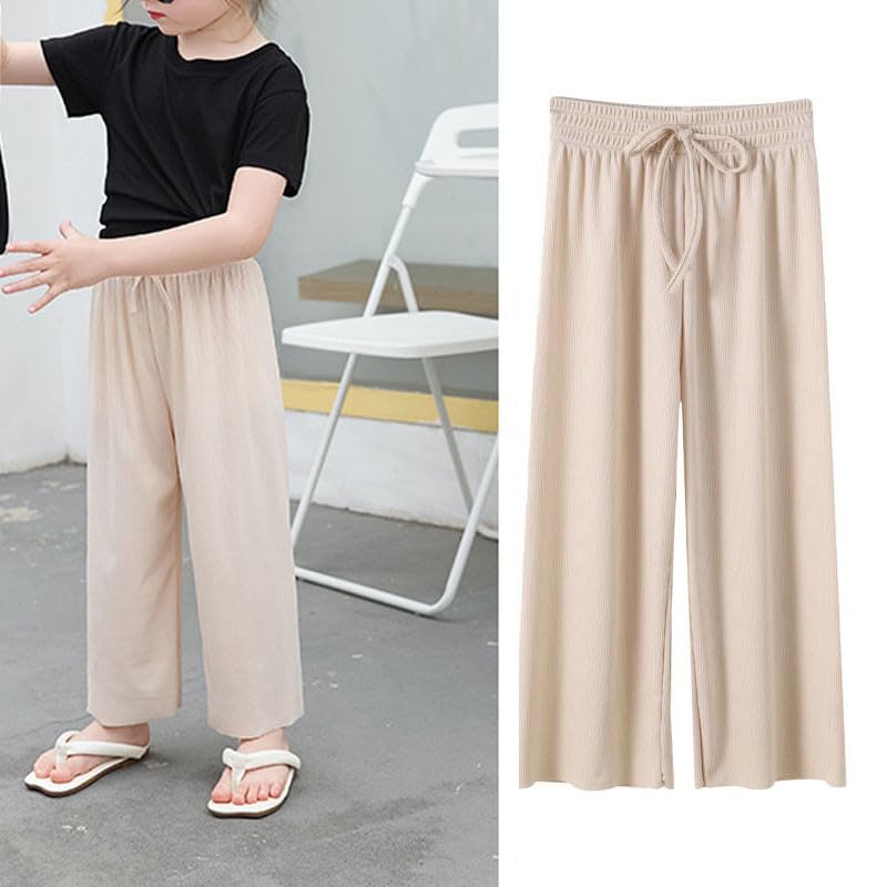 Girl's Palazzo Pants Tween Girls Summer Baggy Wide Leg Flowy Pants Casual Drawstring Lightweight Ice Silk Sweatpants2