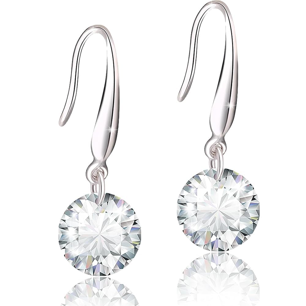 Crystalline Azuria Plata de Ley 925 Redondo Cristales Pendientes colgantes Pendientes de tuerca con Caja para Mujeres y Niñas