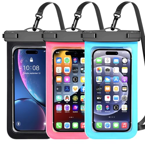 Famoby Up to 8.3' 3 Pack Multicolor Universal Waterproof Phone Pouch, Large Phone Waterproof Case Dry Bag,Protection Level: IP68,Outdoor Sports for Apple iPhone,Samsung,and More,Black,Blue,Pink