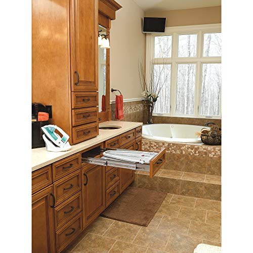 Image of Rev-A-Shelf Pull Out Adjustable Folding Retractable Ironing Board w /Ball-Bearing Slide for Bathroom /Closet Vanity Cabinet Drawer, Gray, VIB-20CR