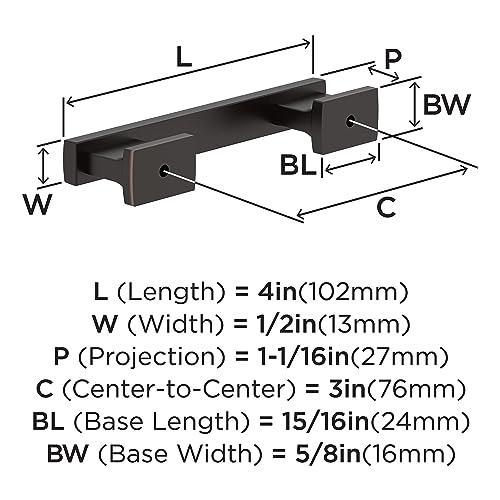 Image of Amerock 10 Pack 3 inch Triomphe Oil-Rubbed Bronze Drawer Pull | 3 inch (76mm) Center-to-Center Mounting Distance and 4 inches Overall Length, Durable Zinc Cabinet Hardware