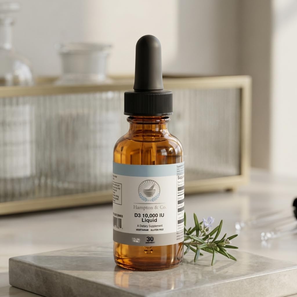 Hampton Distribution Premium D3 10,000 IU Liquid Drops: Optimized Bioavailability for Structural Bone Support and Heart Health. A Vegetarian-Friendly Formula for Targeted Immune Defense – 1 Fl Oz — Amazon image 2