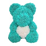 Typ: Rose FSLLOVE FANGSHUILIN Hot 40cm künstliche Rosen-Herz-Teddybär handgemachte Rosen-Bärn-Mädchen-Valentinstag Hochzeit Geburtstag Geschenk (Color : Tiffany White, Size : 40cm)
