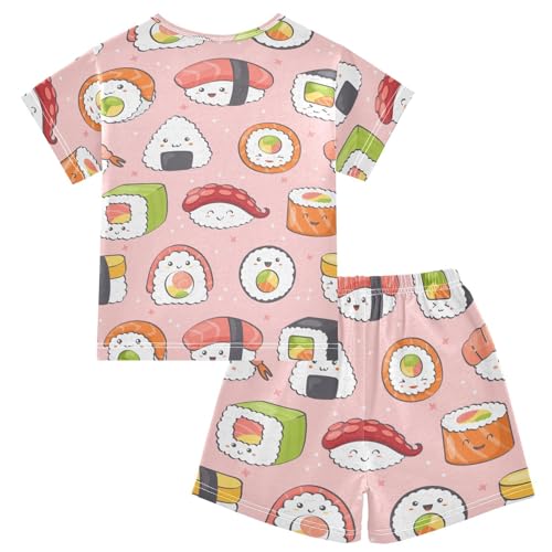 Pajama Short Sets Kawaii Sushi Seamless Pattern Soft Cotton Summer Sleepwear 2 Piece PJS Size 5-14T2