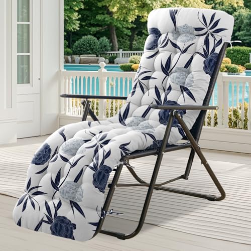 widesmile Waterproof Sun Lounger Cushion Only Replacement Lounger Cushions Pad for Sunloungers 100% Cotton Thick 167x53x10 cm Outdoor Garden Rattan Recliner Relaxer Chair Cushions Blue Enchantress