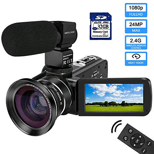 Video Camera Camcorder with Microphone, IR Night Vision FHD 1080P 30 FPS YouTube
