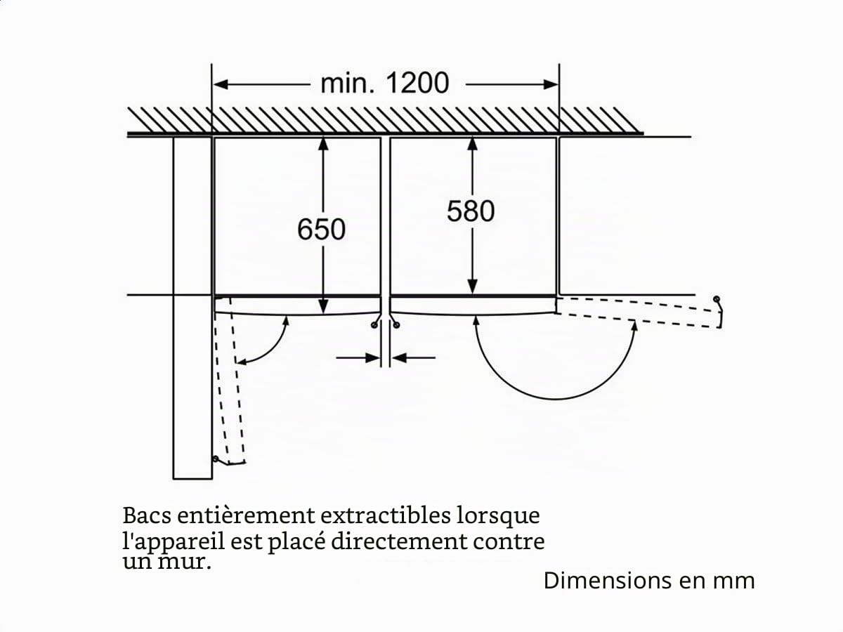 Siemens KA99NAW35 Side-by-Side, 186 cm de hauteur, 309 kWh par an, réfrigérateur de 346 litres et partie congélateur de 237 l, la technologie noFrost contre la formation de glace et de pneus, de sorte