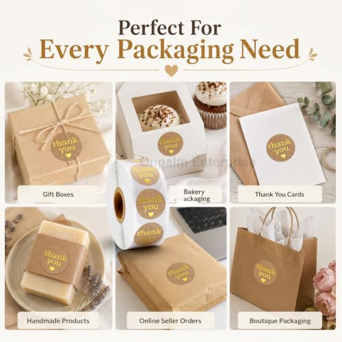 Image of 1000pcs Watercolor Thank You Stickers, Round Thank You Adhesive Sticker for Small Business Wedding Supplies Packing Stickers Gift Wrap (2, Thank You Stickers Golden)