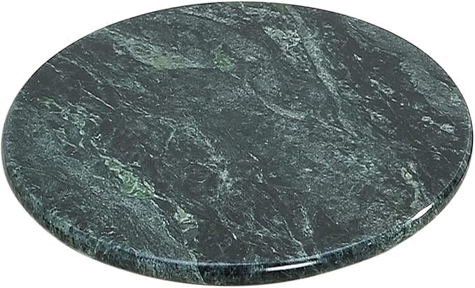 Marusthalee Round Green Marble Serving Board, Natural Stone Platter, 30 cm Diameter