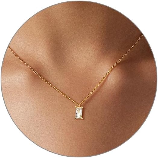 Luxval Diamond Pendant Gold Necklace for Women，Dainty 18k Gold Plated Choker Necklaces Simple Gold Jewelry Gifts for Women Girls