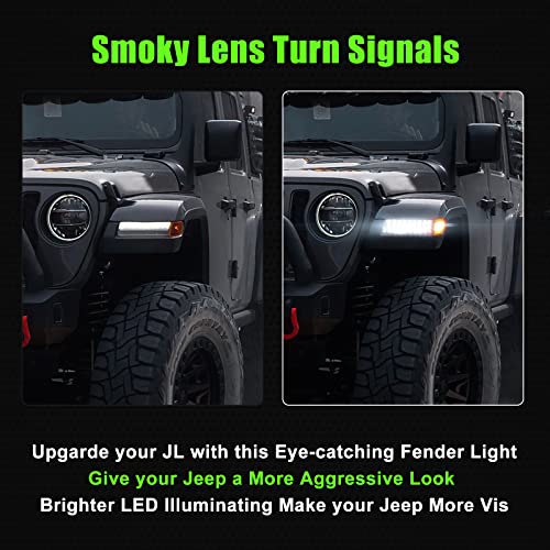 Realove New Upgrade Led Jl Fender Lights With Led Side Marker Lights Smoked Gloss Finish Compatible With Jeep Wrangler Jl Rubicon Sahara 2018 2019 2020 2021 2022 Led Drl Turn Signal Kit #TOP5