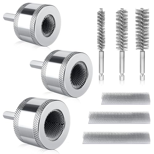 Boltigen 8mm Hex Shank Copper Pipe Cleaner Set, 1/2'',3/4'',1'' Copper Tube Cleaning for Drill with Replaceable Cleaner Brush Blades and Pipe Brushes