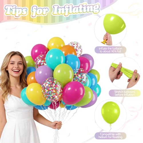 Image of Rainbow Balloons, 50 Pcs Colorful for Summer Birthday Baby Shower Party | 12 Inch Hot Pink Blue Yellow Green Multicolor Confetti Latex Balloons for Rainbow Neon Back to School Pool Party Decorations