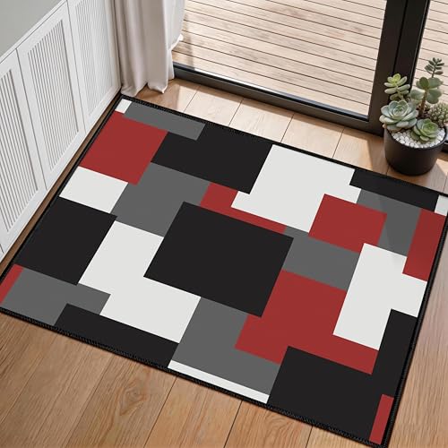 2x3 Washable Rug Non Slip Small Modern Geometric Entryway Area Rug Abstract Indoor Door Mat Ultra Thin Linen-Look Throw Rugs for Bathroom Kitchen Entr