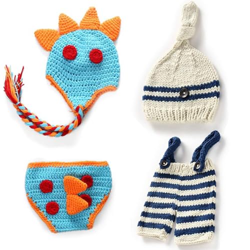 Image of ZOCONE 2 Sets Cotton Knitted Newborn Photography Costume for Girls and Boys (0-3 Months)