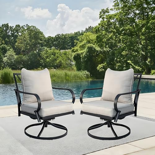 Hanamako Beige Patio Swivel Chair
