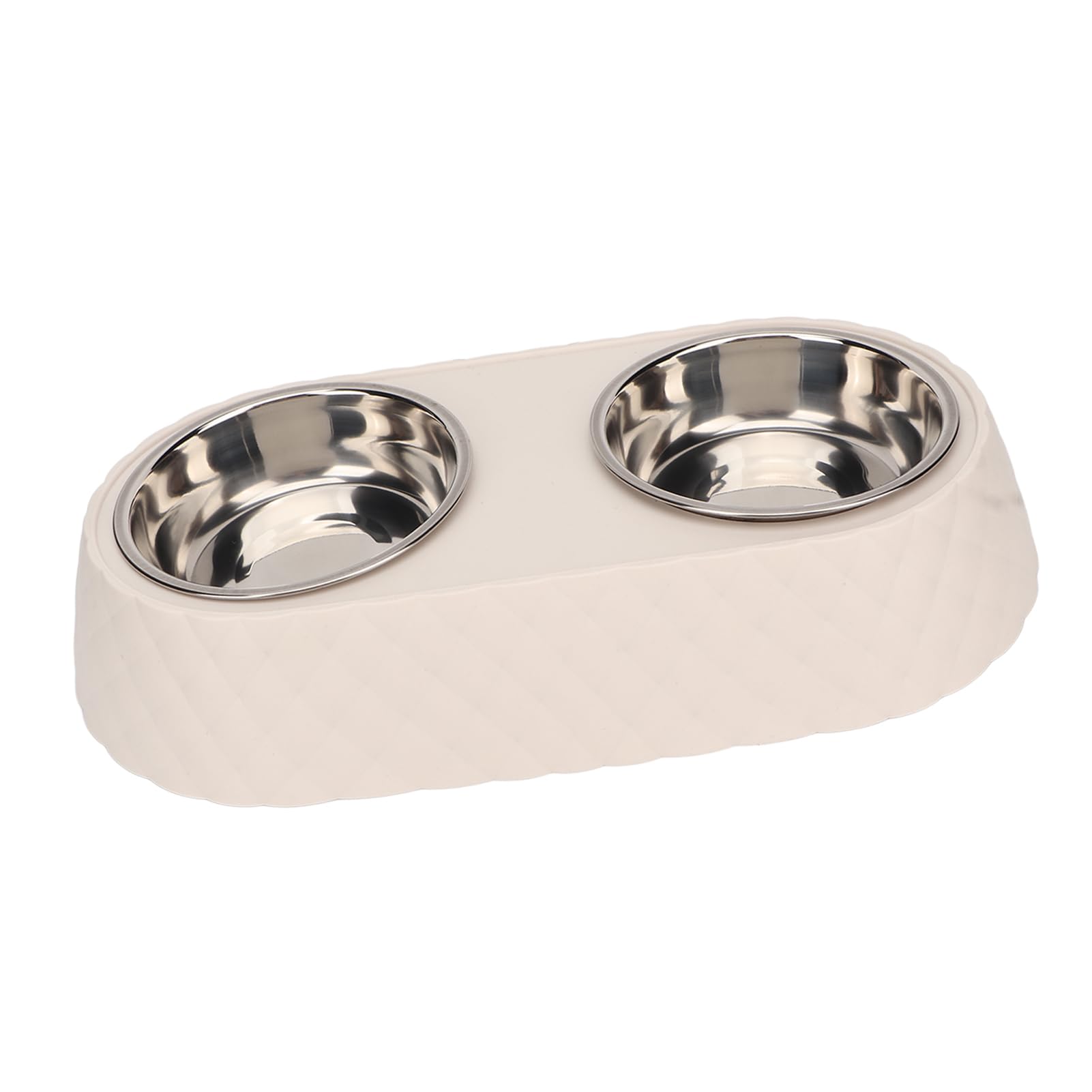 Akozon Stylish Bow Tie Pet Double Bowl Set - Stainless Steel Dog and Cat Feeding and Watering Bowls (Cream) - Image 3