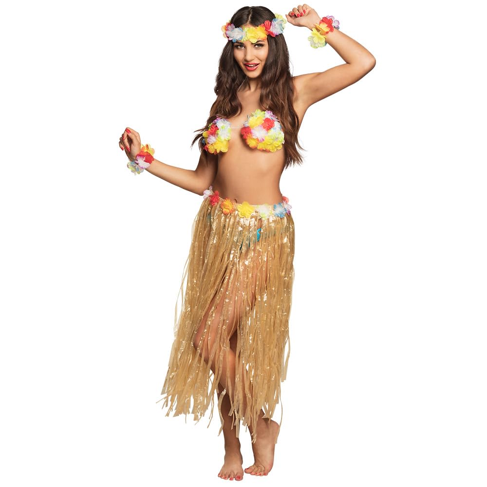 Boland 52430 – Costume de kiki, bandeau, chaîne hawaïenne, bracelets et jupe, costume floral pour carnaval ou fête à thème, JGA, Rose (Lot de 2