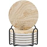 KROWN KITCHEN - 6 posavasos absorbentes con soporte para bebidas. Posavasos de piedra con base de corcho. Ideas para regalos.