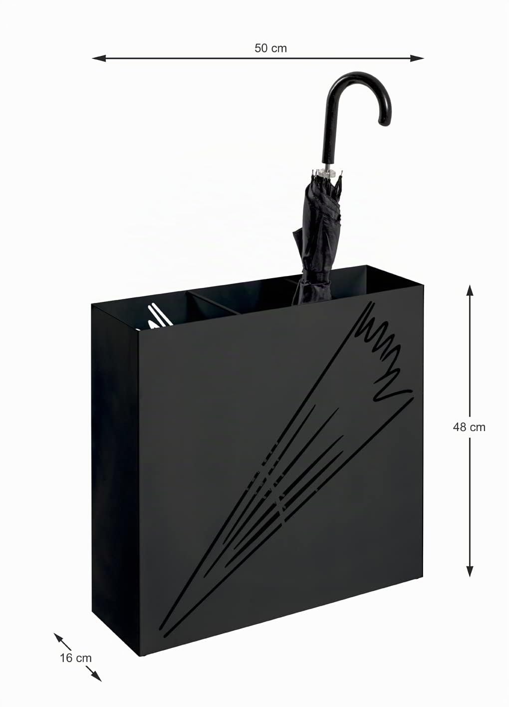 HAKU Portaombrelli nero, metallo - Dim. L 50 cm x A 48 cm x P 16 cm, Stile Moderno