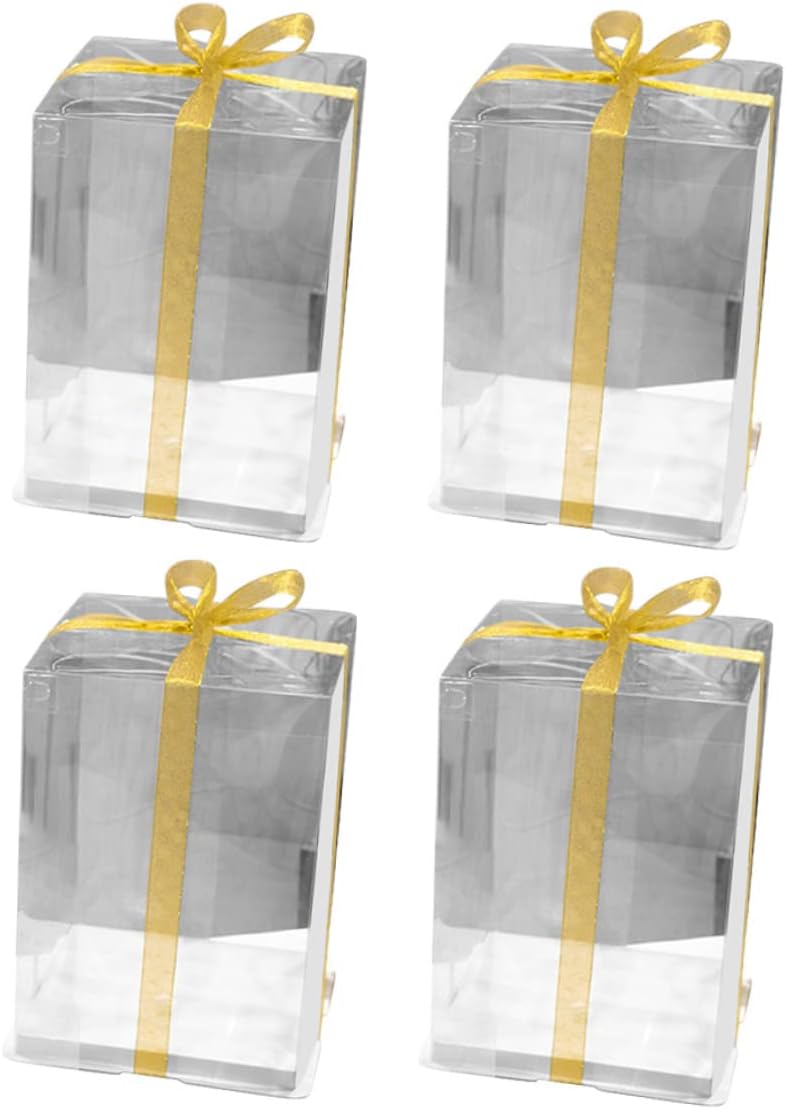 ULTECHNOVO 4 Pcs Transparent Cake Boxes Premium Plastic Cake Carrier Clear Bakery Packaging Containers with Color Ribbon for Gift Wrapping and Storage