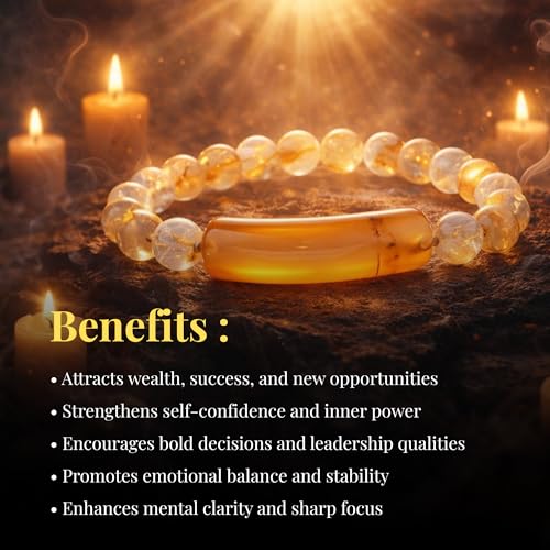 Image of Japam Citrine Success Bracelet for Prosperity, Good Luck and Positive Energy | Crystal Band to Boost Confidence, Focus and Abundance | Lucky Wealth Bracelet for Men and Women