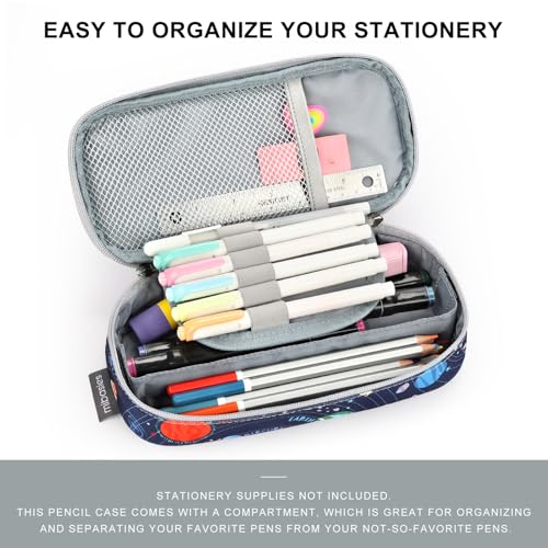 Image of mibasies Boys Pencil Case for Kids, Multi-Slot Pencil Pouch, Galaxy LightGray