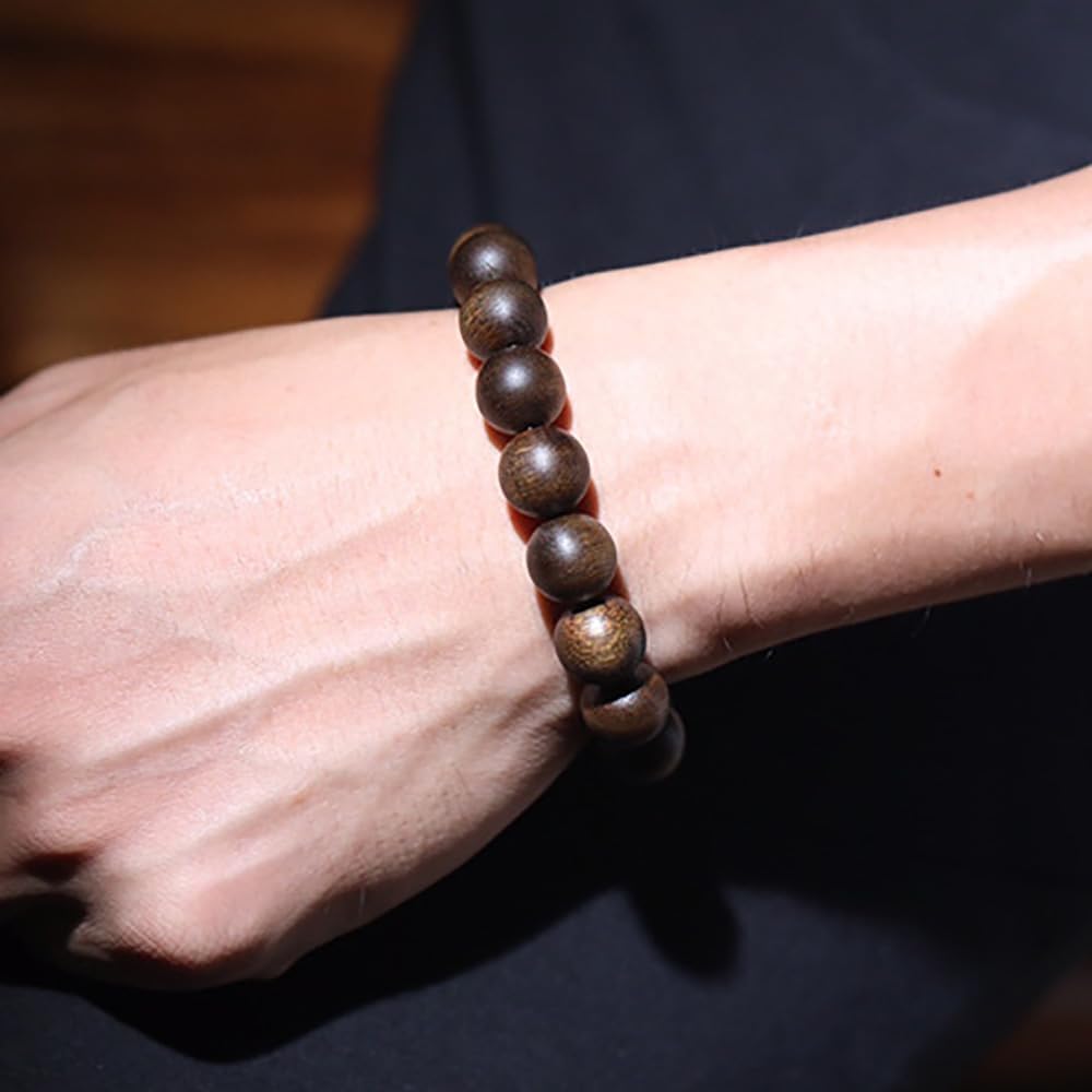 12mm17beads,Lllunimon Unisex Natural Indonesia Agarwood Bead Bracelet Sandalwood Beads Prayer Meditation Buddhist Rosary Mala Bracelets for Men Women