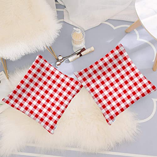 Batmerry Gingham Pillow Covers 18X18 Inch Set Of 2, Red Gingham Checker Checked Checkered Pattern Double Sided Decorative Pillows Cases Throw Pillows Covers #TOP2