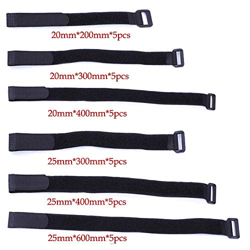 Cable ties ajustables de gancho y bucle, 30 organizadores de cables negros multimedida 3