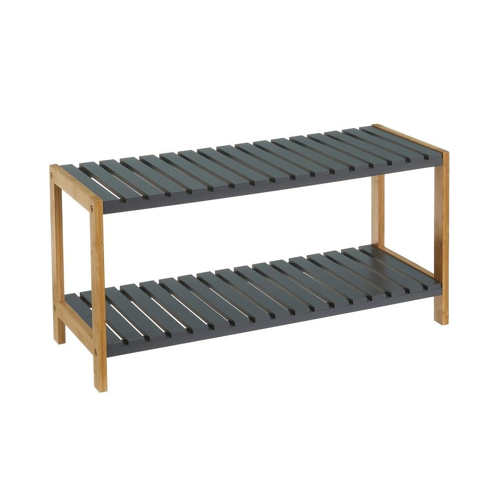 Drw Grau Schuhregal Mit 2 Ablagen Aus Mdf-Holz In Und Natur