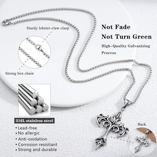Cross Necklace for Men Silver Cross Chain Stainless Steel Pendant for Women Goth Necklace Gothic Christian Jewelry4