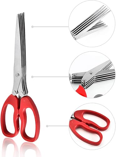 Miniatura 3 de Shredder Tijeras multipropósito multihoja tijeras de corte con acero inoxidable 5 cuchillas (rojo)