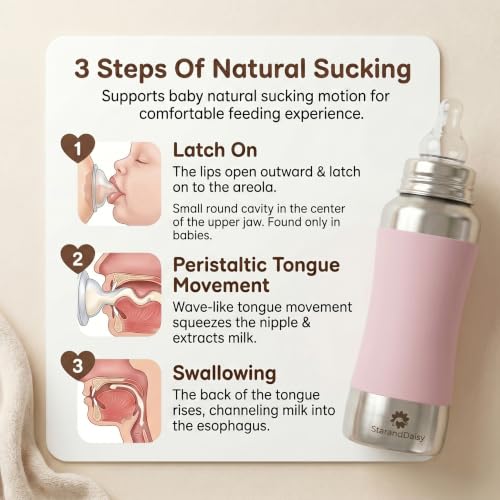 Image of StarAndDaisy Baby Milk Bottle for new Born /Infant /Toddler 240 ML SUS 304 Steel Baby Feeding Bottle for 0+ Months, BPA Free Leakproof, Anti Colic, Easy to Clean (Pink-240 ML)