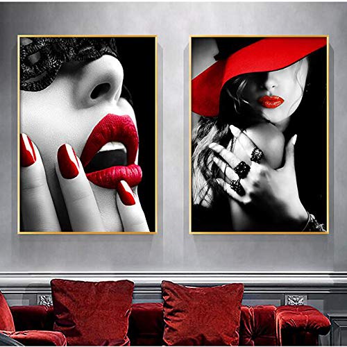 Toile impression murale lèvre rouge affiche sexy femme 40x50
