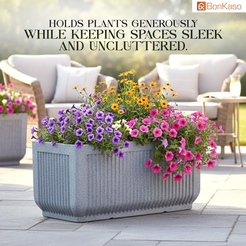 Image of BonKaso 24 Inch Window Planter for Indoor & Outdoor | Heavy Duty Durable Polymer Flower Pot Gamla | Lightweight Rectangular Modern Planter for Balcony, Terrace, Living Room & Office Decor (Light Grey)