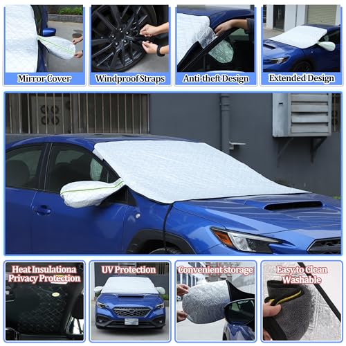 Image of Windshield Snow Cover Compatible with Subaru WRX 2012-2024, Car Snow Cover, Front Windshield Sunshade, Exterior Windscreen Sun Shade, UV-Rays Sun Ice Snow Frost Protector, 4-Layer Windshield Cover