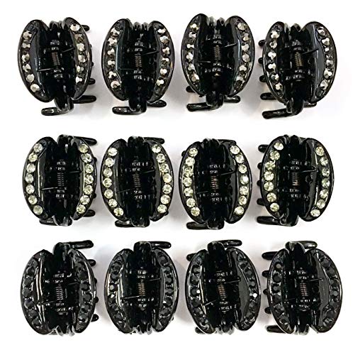 12 Pieces Black Color Plastic Clips With 3 Different Rhinestone Colors MPC-06
