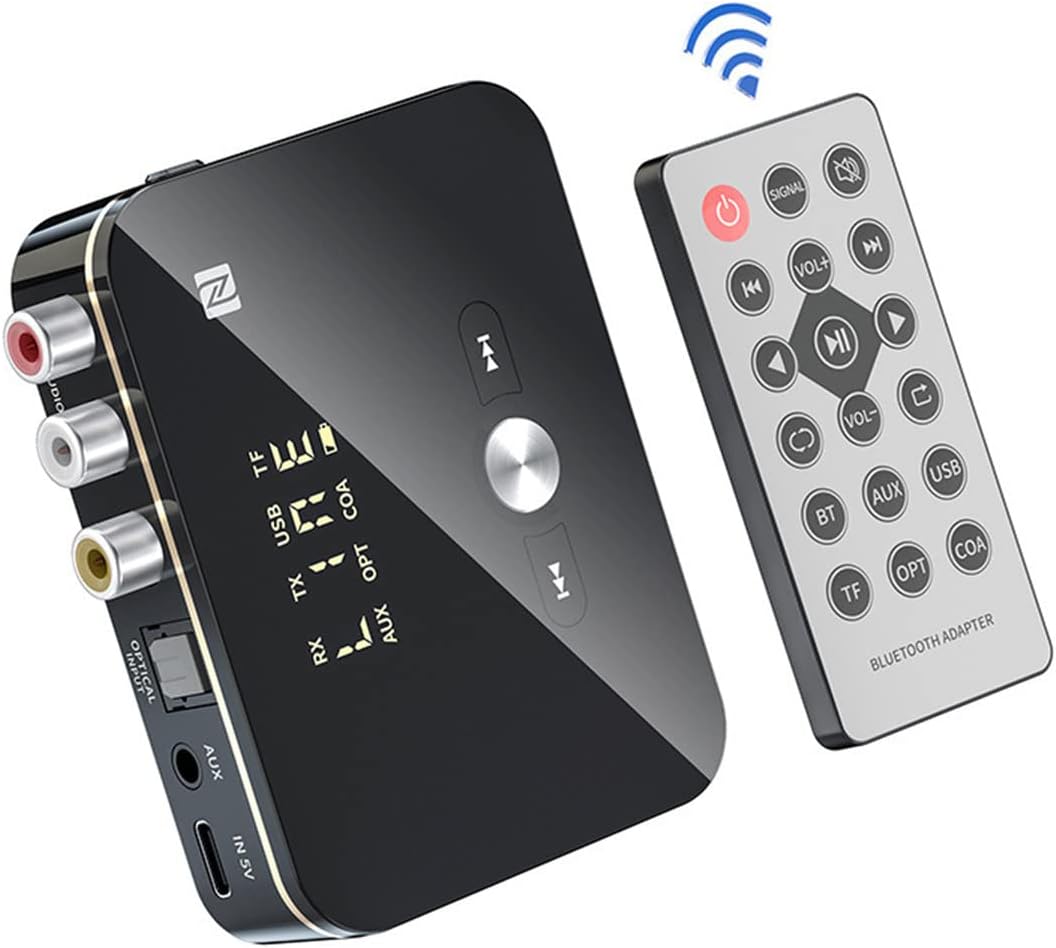 Black 2in1 Bluetooth 5.0 Transmitter Receiver Wireless 3.5MM AUX to 2RCA Audio Adapter Accessory